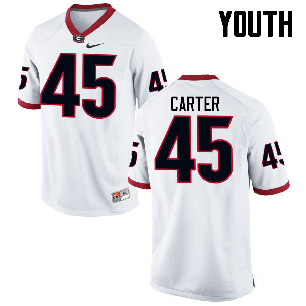 Youth Georgia Bulldogs #45 Reggie Carter College Football Jerseys-White